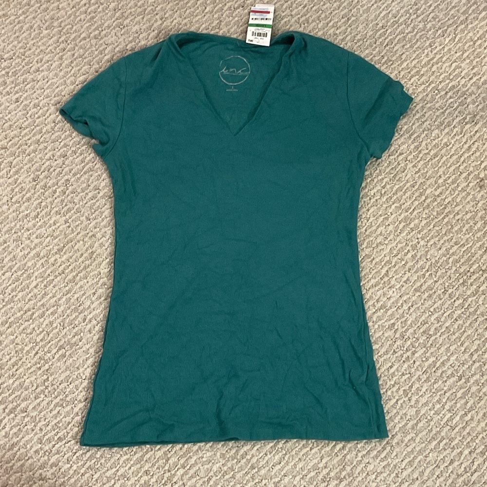 INC International Concepts Teal V-Neck Short Sleeve Tee